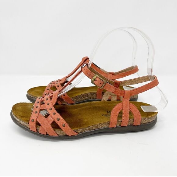 NAOT Elinor Leather Strappy Studded Sandal Coral Size 5.5